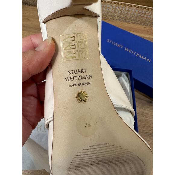 Stuart Weitzman Carmen 75 Slide Sandal Lacquered Nappa Seashell Size 7 NIB - Picture 11 of 14